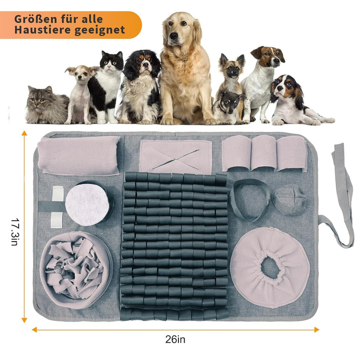 Килимок для собак SchnüFfelteppich, миючий, для тренувань та повільного годування, сірий (66 x 42 см)