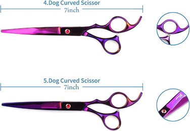 Набір професійних ножиць для собак, ножиці для стрижки шерсті собак, ножиці для собак та котів з титановим покриттям, з кусачками для нігтів (фіолетовий, 17.8 см)