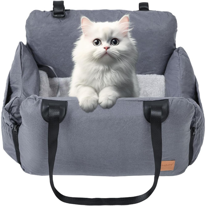 Автокрісло для собак, автокрісло для маленьких собак, сіре, з ременями безпеки та кишенями для зберігання. Водонепроникне та пральне автокрісло для собак.