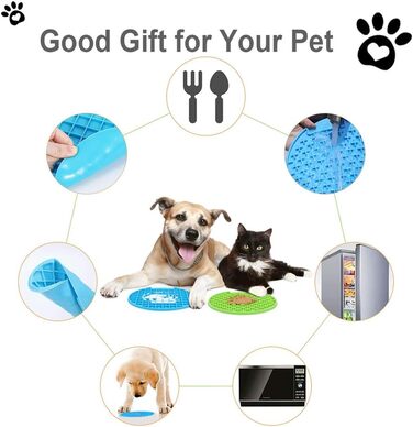 Килимок для облизування собак та котів - 2 шт. Slow Feeder, з міцним присоском, для ласощів, купання, дресирування (синій, зелений)