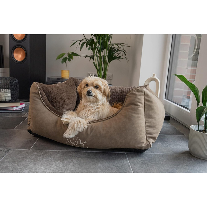 TrendPet VitaBed Style - Ортопедичне ліжко для собак, штучна шкіра зовні, м'яке всередині (80x70 см, Коричневе)