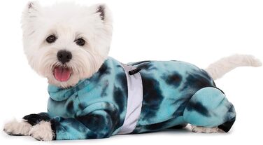 Зимовий теплий одяг для собак, флісовий комбінезон з регульованими лапами та D-подібним кільцем, для маленьких собак, колір Батик Блакитний, розмір S