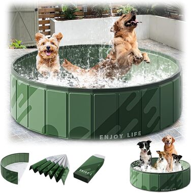 Складний басейн для собак, 80 см, 20 см, темно-зелений. Портативний басейн для собак та котів для дачі та саду. Міцний, надувний, для активного відпочинку.