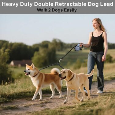 Рулетка для собак Dotolog 8м з двома лініями, з безпечною застібкою, для собак середніх та великих порід (сірий/чорний)