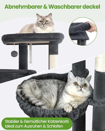 Комплекс для котів Kratzbaum XXL 213 см: Дряпка-стовп, будиночок, платформа, гамак - Сірий когтеточка для великих котів