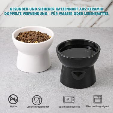 Підвищена годівниця для котів, керамічна - миска для води та їжі, антиблювотний дизайн, 550 мл, білий колір