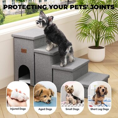 Сходинки для собак, 58,4 см, 4 сходинки, широкі, для високих ліжок/вікон, складані, сірі. Підходить для маленьких, середніх та великих собак та котів. Розміри: 109,2 x 43,2 x 58,2 см