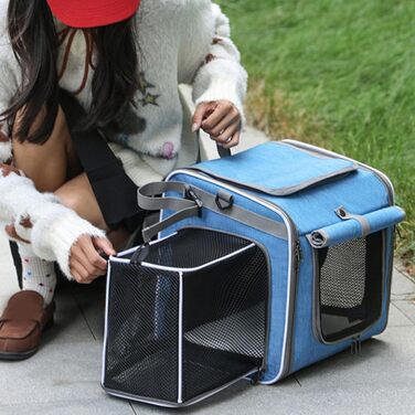 Клітка-переноска для собак та котів Asixxsix на велосипед, розширювана, складна, водовідштовхувальний матеріал Oxford, до 8 кг (Сірий, Блакитний)