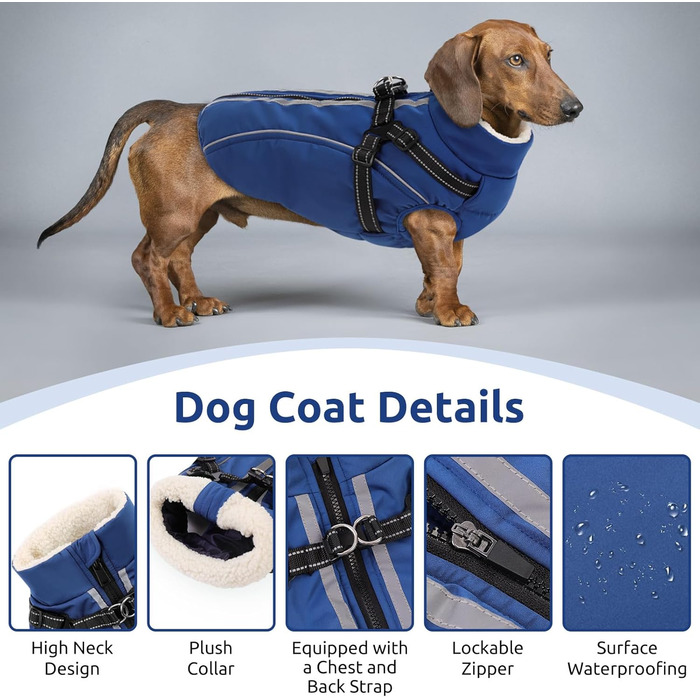 Теплий зимовий одяг для собак з блискавкою, вітронепроникний, з відбиваючими смугами та нагрудником, блакитний, XL