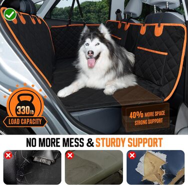 Захисний чохол на автосидіння для собак середніх та великих порід, з ременями безпеки, іграшкою, пилозбирачем, водовідштовхувальний, стійкий до подряпин, гамак з жорстким подовженням, захист заднього сидіння, для подорожей