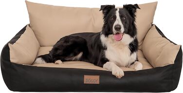 Водонепроникне ліжко для собак великих порід - ліжко-софа для собак, ліжко для собак середніх порід - ліжко-софа Joker знімним подушкою, еко-текстильне ліжко для собак 106x80 см (XXL, Бежевий)
