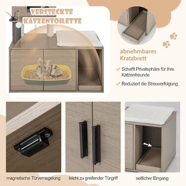 Дім-кігтеточка для котів COSTWAY з будиночком, ігровим м'ячиком та подушкою, сірий, 95x55,5x132 см