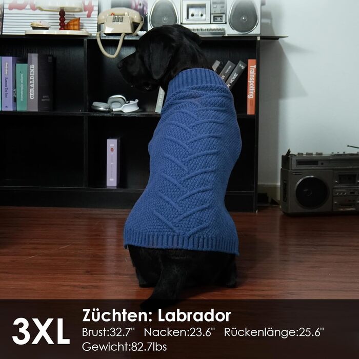 Теплий зимовий пуловер для собак великих порід (Лабрадор, 3XL, денім-блакитний)