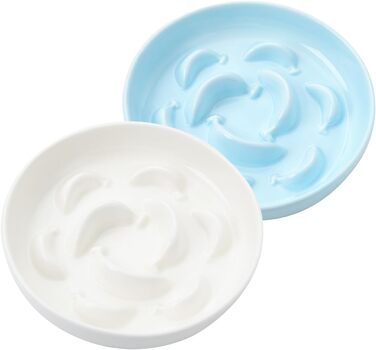 Набір мисок для котів Anti Schling Napf: 2 шт. з кераміки, для повільного годування, білі та блакитні