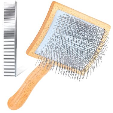 Гребінець для собак з дерев'яною ручкою Slicker для середніх та великих порід (Голден Ретрівер, Лабрадор, Пудель, коти з довгим хутром), видаляє відмерле та підшерсток, з гребінцем – Дуб