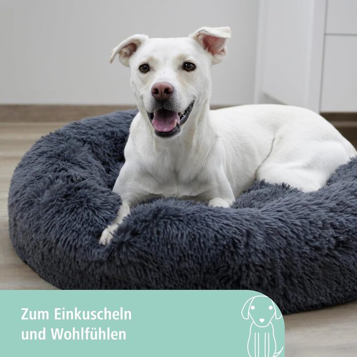 Кербл Pet Kuschelbett Fluffy - м'яке ліжко для котів та собак, 76x76x19 см, сірий колір, поліестер, антиковзаюча підкладка