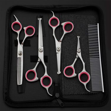 Набір професійних ножиць для грумінгу домашніх тварин, з нержавіючої сталі. Ножиці для стрижки, розріджуючі ножиці, вигнуті ножиці, безпечні закруглені кінчики.