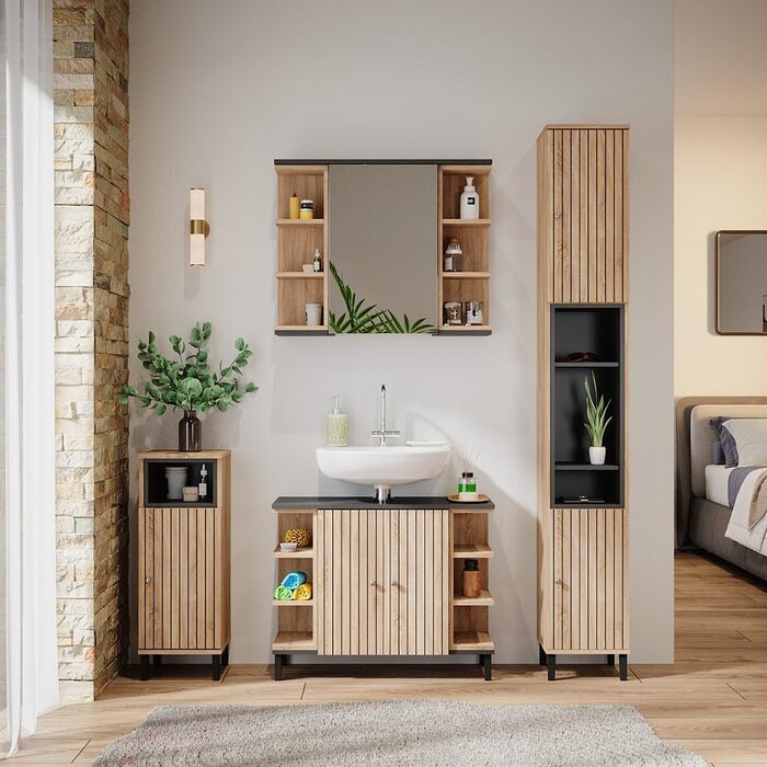 Підвісна тумба під умивальник Vicco Aquis Sonoma 30x81,8 см, меблі для ванної кімнати