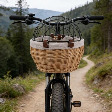 Mikinona Тримач для собак і котів на велосипед, ручної роботи з лози, з ременями, для переднього кріплення