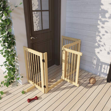 PawHut Barrier Dog Freestanding, 200 см, Ворота для собак Складні з дверима, Дерево, Натуральне Дерево
