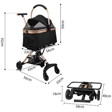 Дитяча коляска для тварин, бугі, складна, для собак та котів, чорна, до 20 кг
