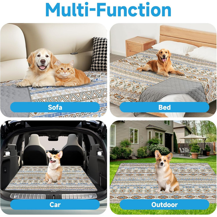 Водонепроникний двосторонній килимок для собак YOSEPATI, 178 x 76 см, бежевий з візерунком медальйон, для собак, котів, дітей, зручний для диванів та меблів, легко миється