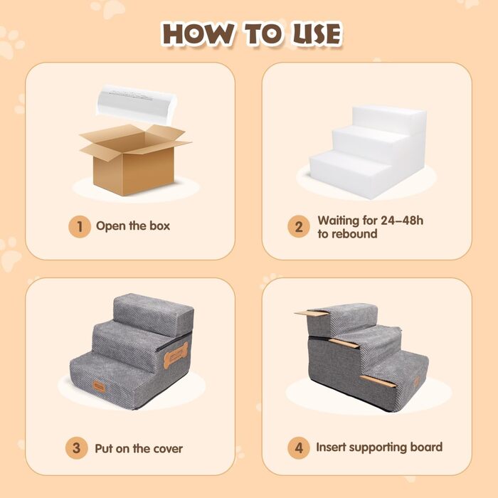 Сходинки для собак Nobleza – 5 сходинок, пандус для тварин, килимок для видалення ворсу, сходи для котів та собак до ліжка/дивану