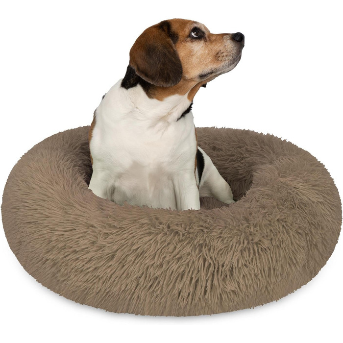 Кругле собаче ліжко Normani для великих і маленьких собак - ергономічна подушка-донат, собача лежанка з високим бортиком, колір коричневий, розмір 60x60x22 см