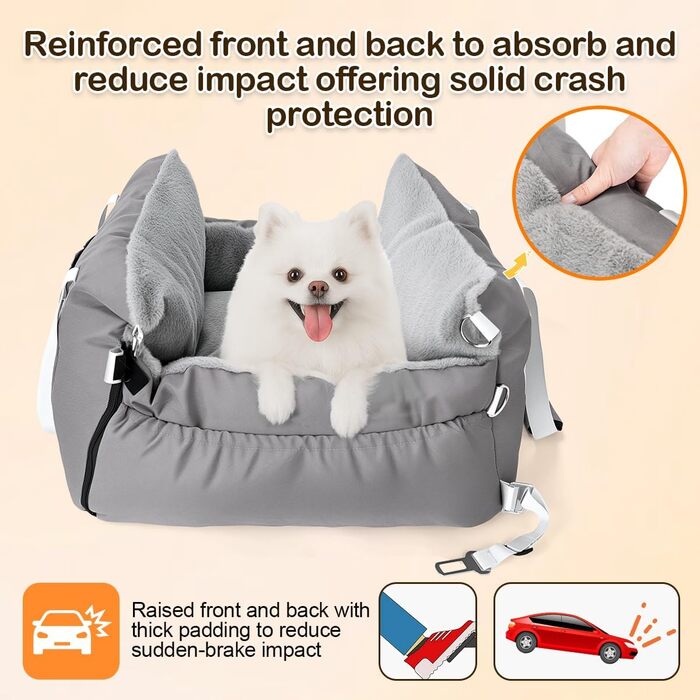 Автокрісло для собак 3-в-1 з розкладним ліжком – переносна автолюлька для маленьких собак, з м'яким матрацом, для переднього або заднього сидіння, внутрішнє та зовнішнє використання (02-Сірий)