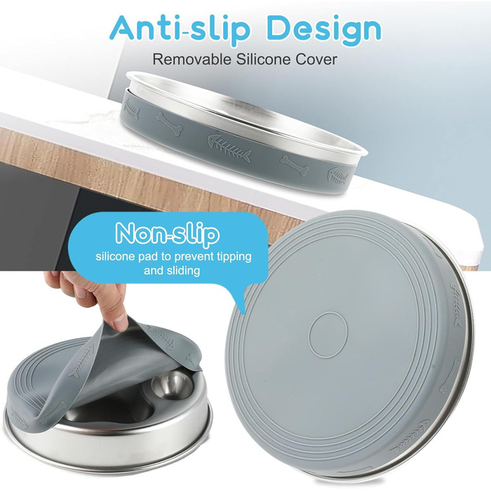 Антиблінковий набір для собак з нержавіючої сталі 304, 1л. Набір проти швидкого поїдання, металевий набір для собак середніх та великих порід, котів, з антиковзною силіконовою підкладкою, 21 см