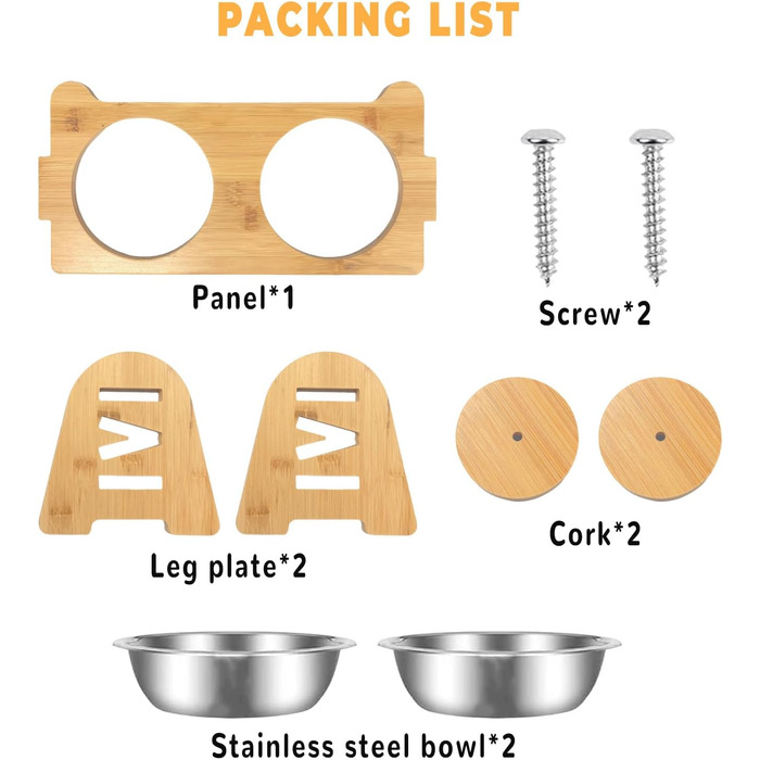 Набір мисок для собак та котів SilverChry: підняті миски з нержавіючої сталі, регульована висота, бамбукова годівниця, 2 шт.