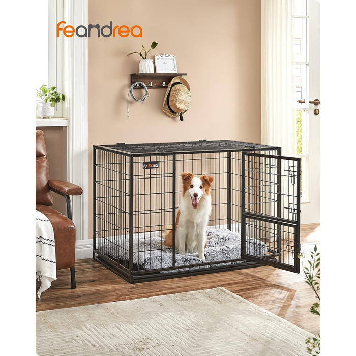 Клітка для тварин Feandrea, міцна, переносна, 107 x 70 x 75 см, для великих тварин, з 2 дверцятами, XL, чорна