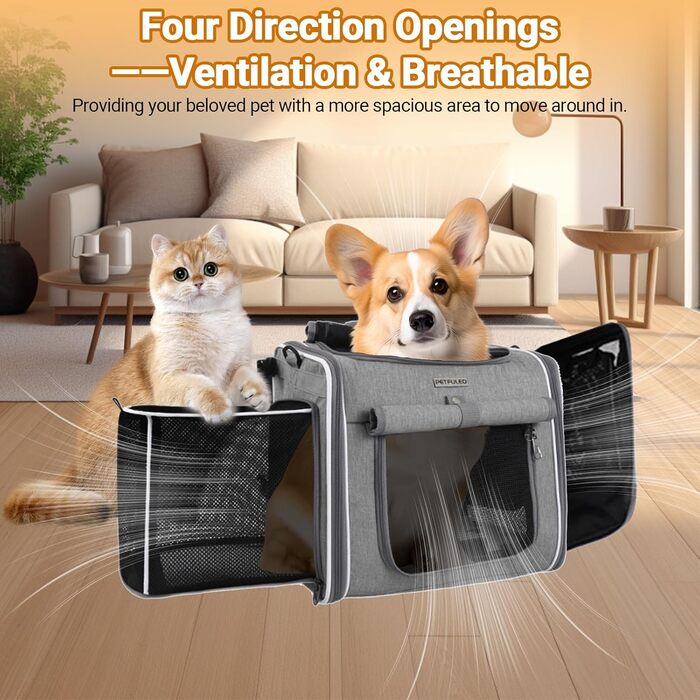 Корзина для собак на велосипед, знімний розширюваний велосипедний кошик для тварин з 4 сітчастими віконцями, корзина для велосипеда з регульованим плечовим ременем для котів та маленьких собак (підходить для ваги до...)