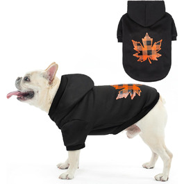 Теплий флісовий светр для собак SCENEREAL з капюшоном, чорного кольору, з принтом листя клена, розмір S. Підходить для холодної погоди та як костюм на Хелловін.