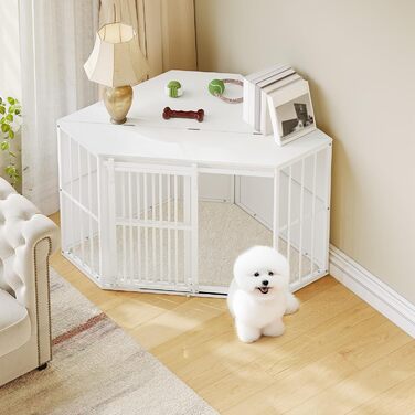 Клітка для собак Hzuaneri Eck-Hundekäfig, біла, 107 x 59,6 x 64 см, з подушкою та розсувними дверима