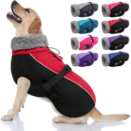 Зимовий теплий одяг для собак AOFITEE з коміром-гетром, регульована куртка для собак з отвором для повідка, водонепроникна куртка для собак на холодну погоду, підходить для собак маленьких, середніх та великих порід, червоний