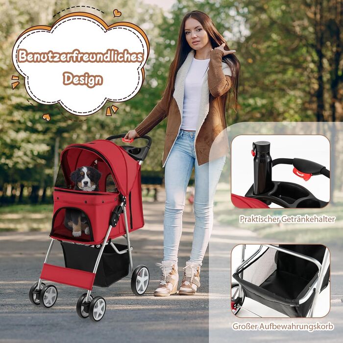 Візок для тварин GYMAX: складаний, до 15 кг, з кошиком, захистом від дощу та сіткою, для собак та котів