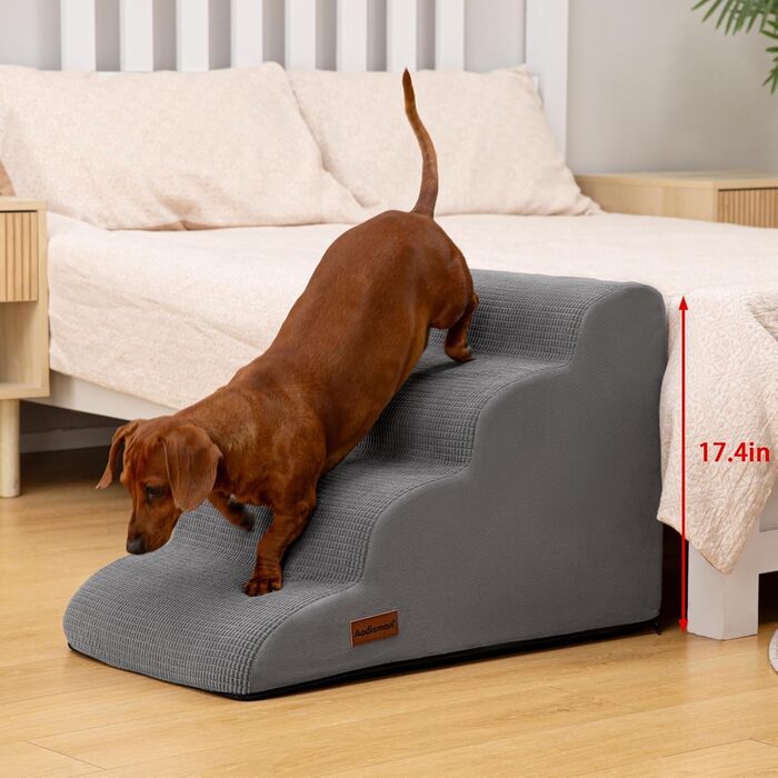 Сходинка для собак та котів на 4 сходинки, сіра, 40 см. Стабільна та з неслизьким покриттям