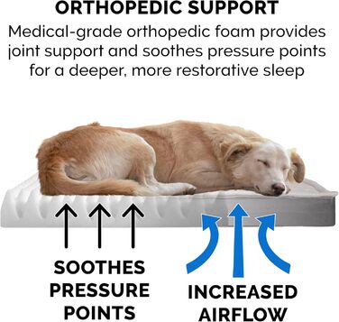 Гірчичне собаче ліжко Furhaven з охолоджуючим гелем, водонепроникне, для собак середніх та маленьких порід (до 15,9 кг), знімний, пральний чохол, для дому та вулиці, розмір L (102 x 81 x 10 см)