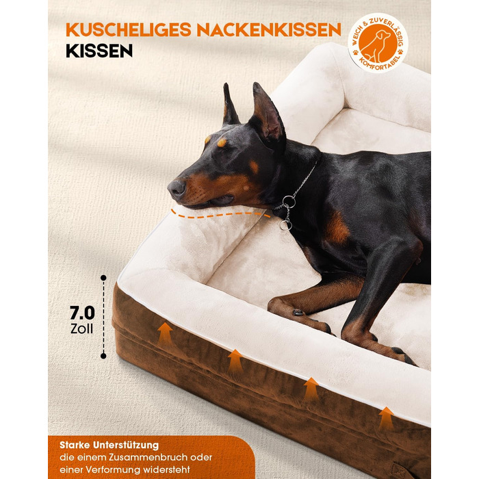 Ортопедичне ліжко для собак великих порід, корзина для собак, що можна прати, з піною у формі яйця, водовідштовхуване ліжко для собак з неслизьким дном та чотиристоронні подушки (колір: коричневий, розмір: 91x61x18 см)