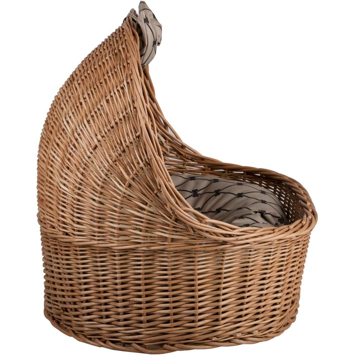 Кремова плетена хата для тварин e-wicker24 з лози з подушкою, кошик для котів і собак
