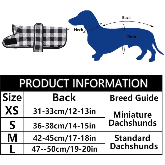 Водонепроникний теплий дощовик для такси для дрібних собак, тепла підкладка з флісу, регульований, чорно-білий, M (довжина спини 42-45 см)