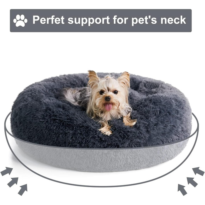 Крісло-гніздочко для собак великих порід WNPETHOME, заспокійливе, антистрес, з м'якого штучного хутра, тепле, зручне, кругле, для джумбо собак, 91x91x25 см (86x86x25 см), морська хвиля, сірий