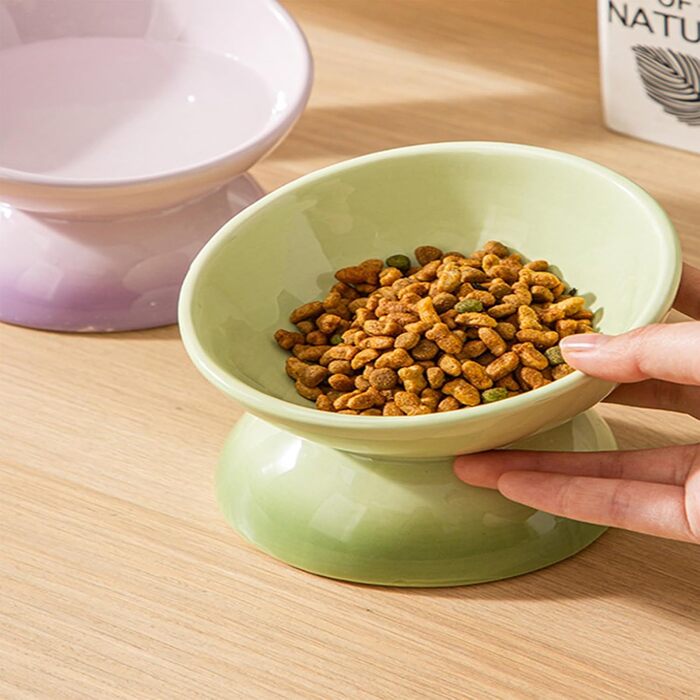 Підвищена годівниця для котів та собак Busnos, керамічна, жовта, 15.5x15.5x11 см