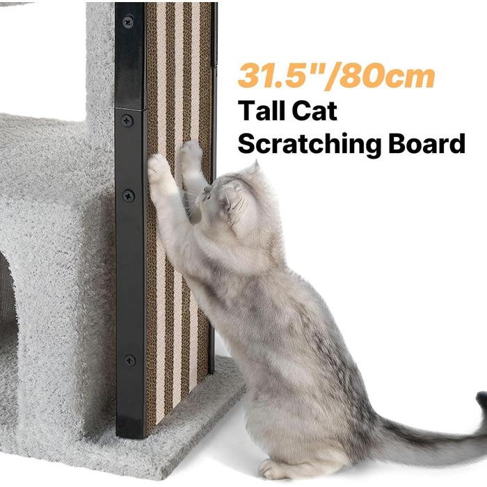 Кігтеточка Veehoo для котів, 90 см, сіра. Багатоярусна, стабільна, для дому. Ідеально для лазіння, ігор та відпочинку. Розміри: 44 x 34 x 90 см