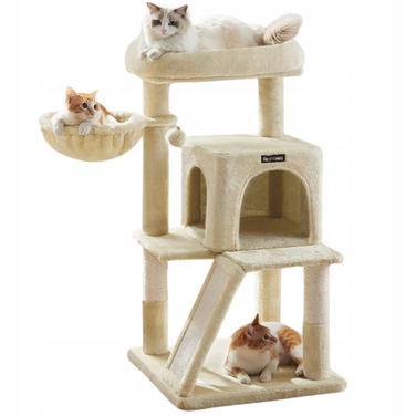 Низька скребничка для котів Feandrea, бежева, 96 см, сизаль, 2 рівні