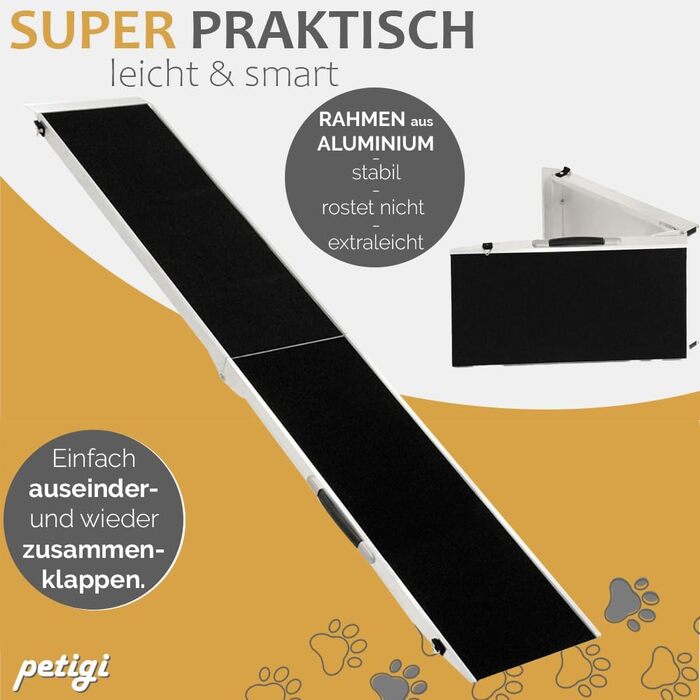 Рампа для собак у автомобіль, алюміній, Petigi, 70/90/150 кг, сумісна з SUV, антиковзка