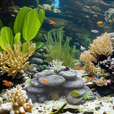 Печера для акваріума Bebochoi, декор для акваріума великий, печерна декорація з зеленою травою, аксесуари для черепах, для риб та креветок, укриття, декор з гірського каменю, 23 x 12.5 x 7.5 см