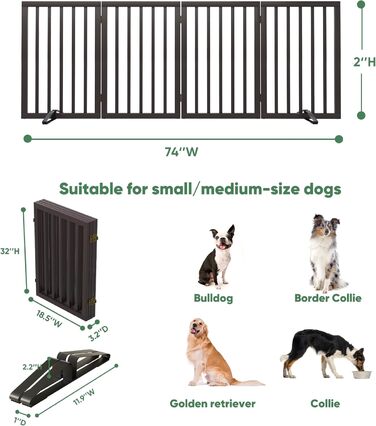 Захисне ґратка для собак з бамбука, перегородка для кімнати, 3 панелі, ширина 55