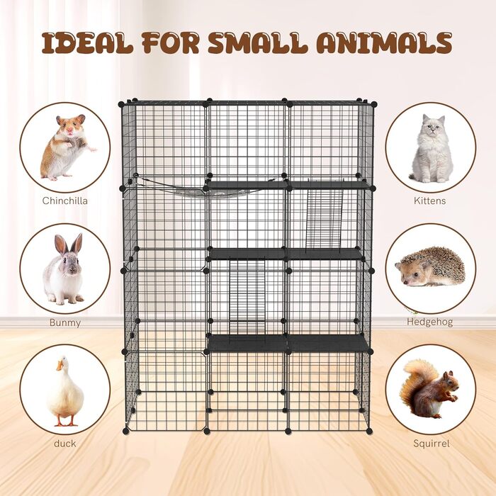 Металевий вольєр для котів UISEBRT для вулиці та дому, 3-ярусний, з піддоном, 2 сходами та 3 дверцятами, DIY вольєр для тренувань, відпочинку або як зовнішній вольєр (4 рівні)